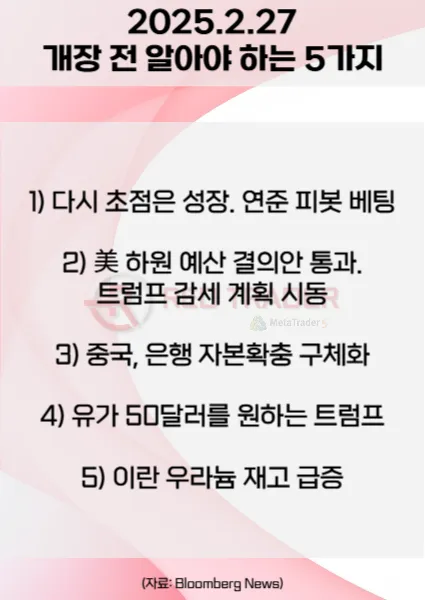 오늘 개장 전 꼭 알아야 할 5가지 2월27일 Bloomberg