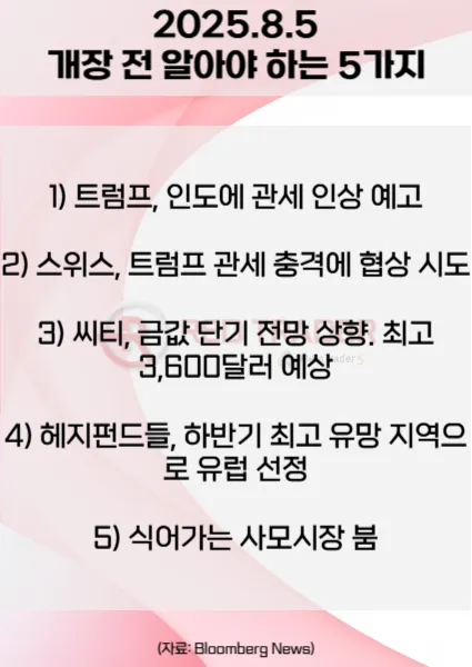 오늘 개장 전 꼭 알아야 할 5가지 25년 8월5일 Bloomberg