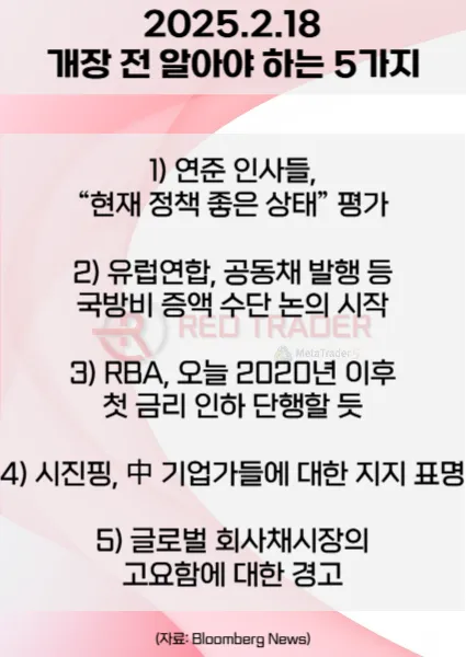 오늘 개장 전 꼭 알아야 할 5가지 2월18일 Bloomberg