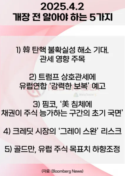 오늘 개장 전 꼭 알아야 할 5가지 4월2일 Bloomberg