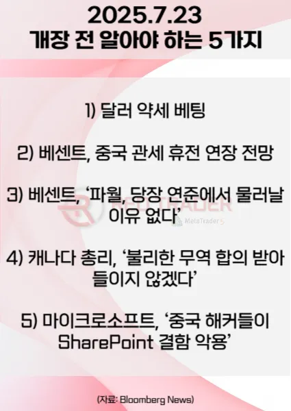 오늘 개장 전 꼭 알아야 할 5가지 25년 7월23일 Bloomberg